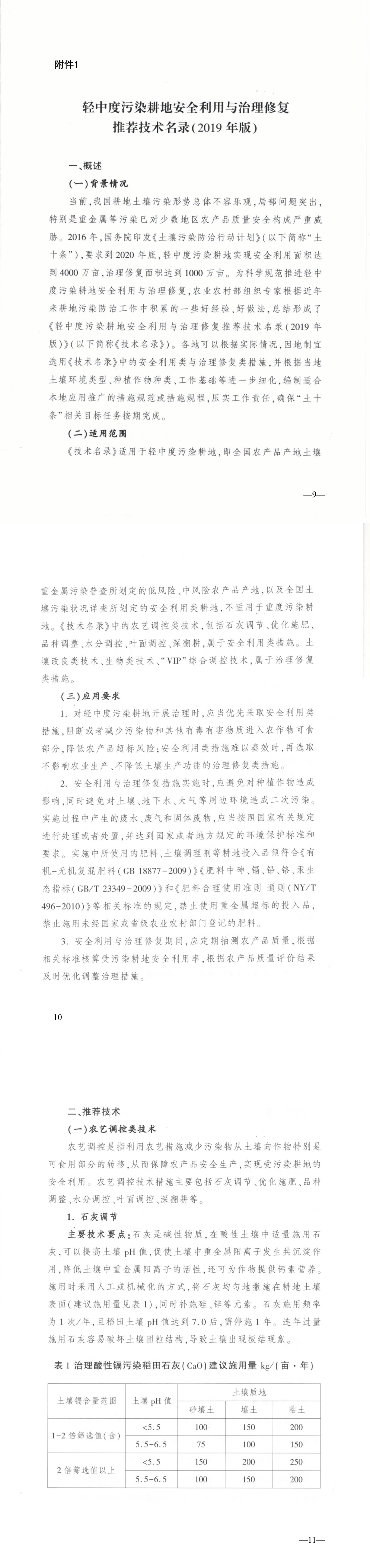 轻中度污染耕地安全利用与治理修复推荐技术名录（2019年版） 第一页预览