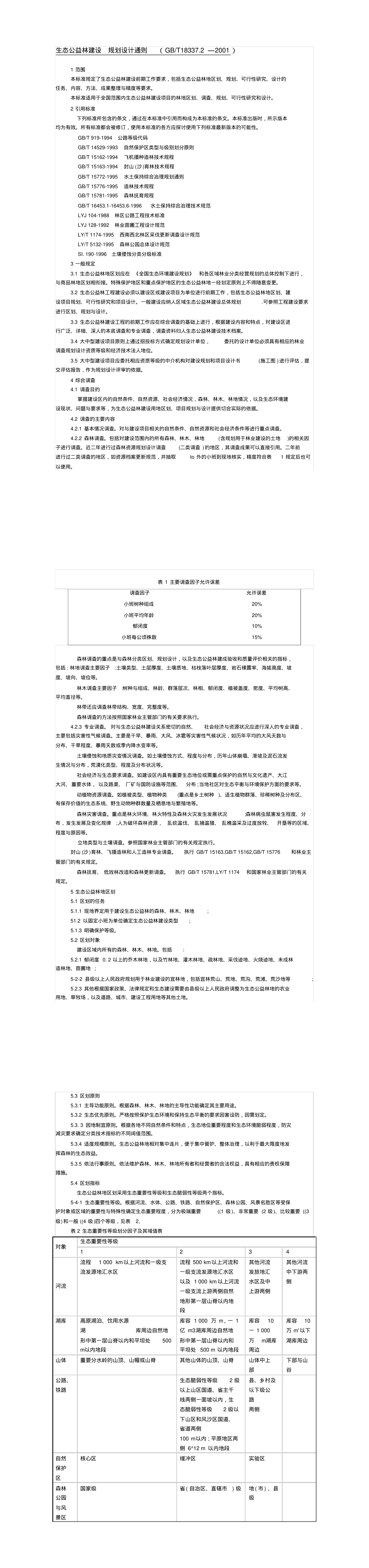 生态公益林建设规划设计通则 第一页预览