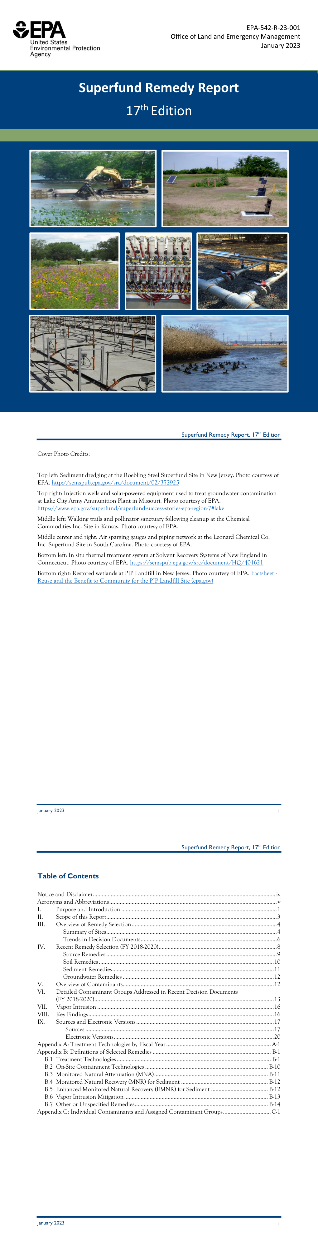 Superfund Remedy Report 17th Edition Jan 2023 第一页预览