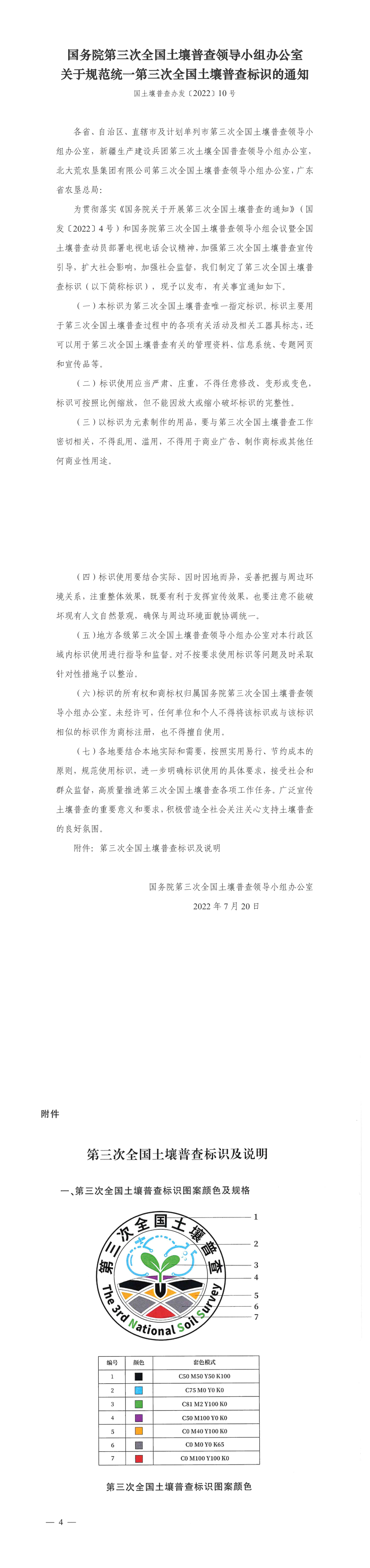 国务院第三次全国土壤普查领导小组办公室关于规范统一第三次全国土壤普查标识的通知 第一页预览